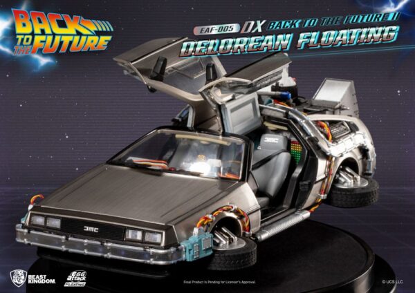 Back to the Future Egg Attack Floating Szobor Back to the Future II DeLorean Deluxe Version heo EU Exclusive 20 cm