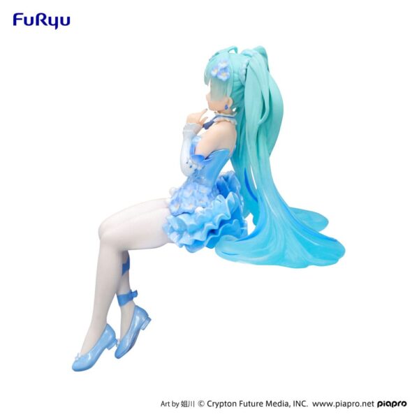 Hatsune Miku Noodle Stopper PVC Szobor Flower Fairy Nemophila Pail Blue Color Ver. 15 cm