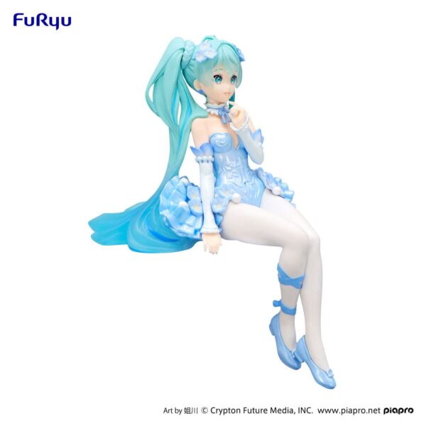 Hatsune Miku Noodle Stopper PVC Szobor Flower Fairy Nemophila Pail Blue Color Ver. 15 cm