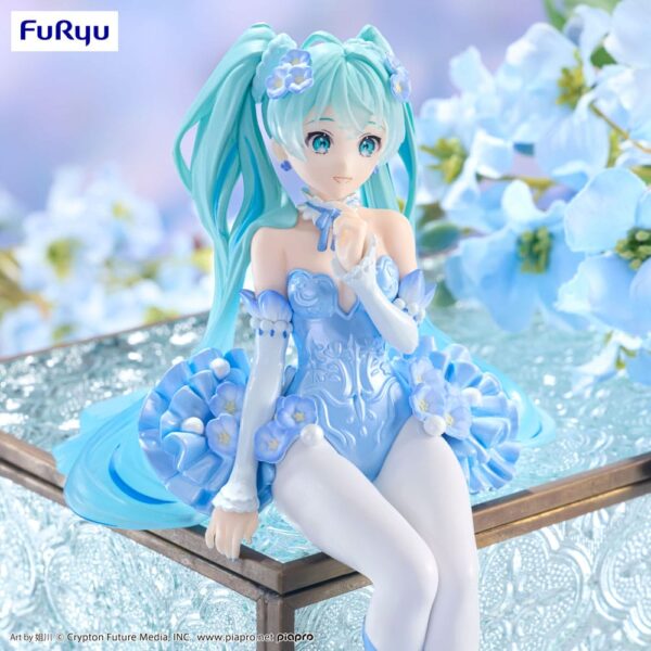 Hatsune Miku Noodle Stopper PVC Szobor Flower Fairy Nemophila Pail Blue Color Ver. 15 cm
