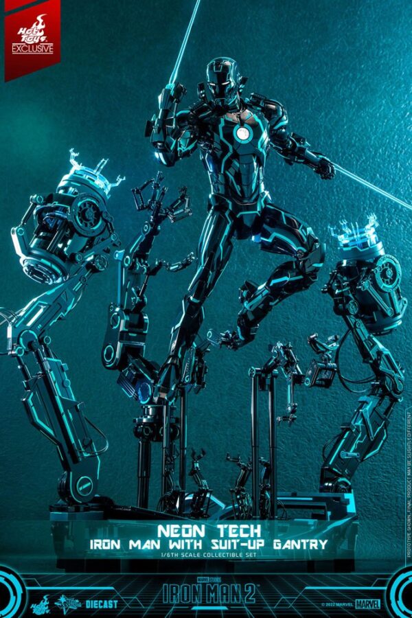 Iron Man 2 Akció Figura 1/6 Neon Tech Iron Man with Suit-Up Gantry 32 cm