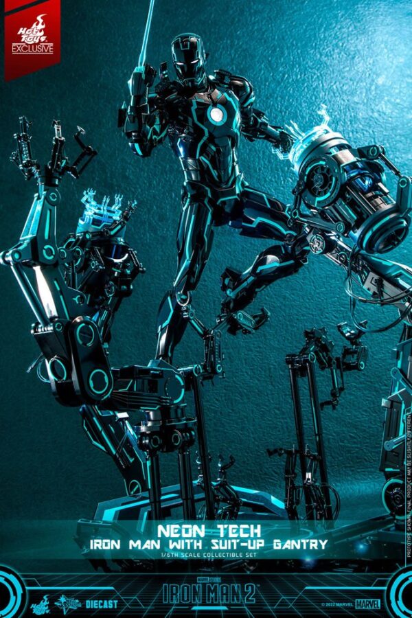 Iron Man 2 Akció Figura 1/6 Neon Tech Iron Man with Suit-Up Gantry 32 cm