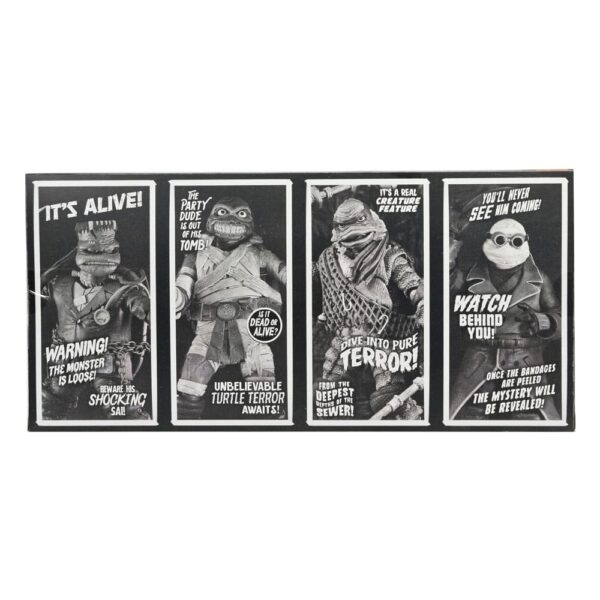 Universal Monsters x Teenage Mutant Ninja Turtles Akció Figuras 4-Pack Turtles Black & White 18 cm