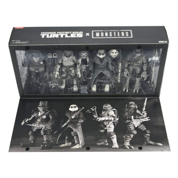 Universal Monsters x Teenage Mutant Ninja Turtles Akció Figuras 4-Pack Turtles Black & White 18 cm