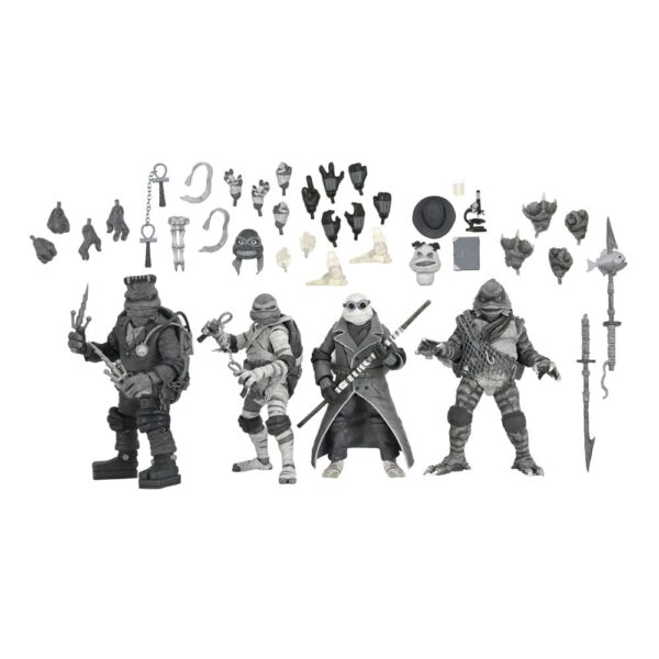 Universal Monsters x Teenage Mutant Ninja Turtles Akció Figuras 4-Pack Turtles Black & White 18 cm