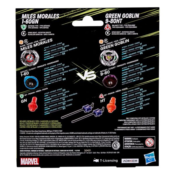 Beyblade X and Marvel Collab Miles Morales 1-60GN vs. Green Goblin 9-80HT