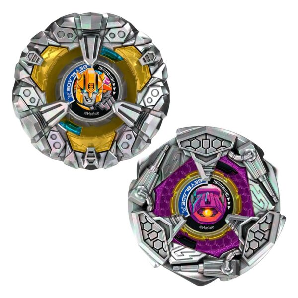 Beyblade X and Transformers Collab Bumblebee 3-60GP vs. Shockwave 5-80O Beyblade X and Transformers Collab Bumblebee 3-60GP vs. Shockwave 5-80O