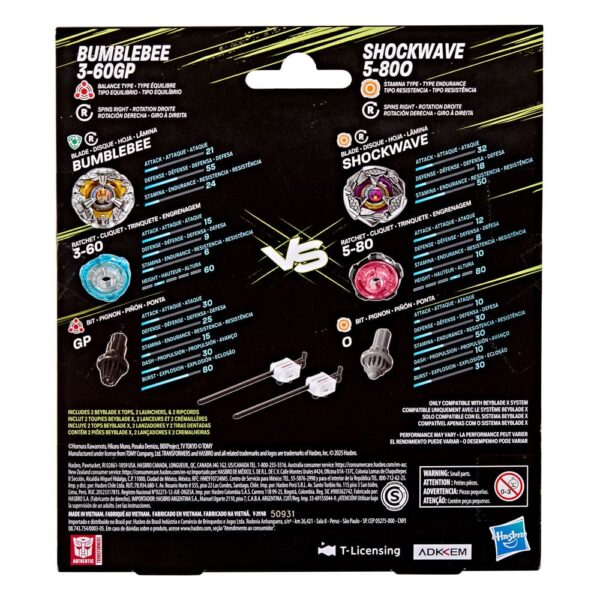 Beyblade X and Transformers Collab Bumblebee 3-60GP vs. Shockwave 5-80O Beyblade X and Transformers Collab Bumblebee 3-60GP vs. Shockwave 5-80O